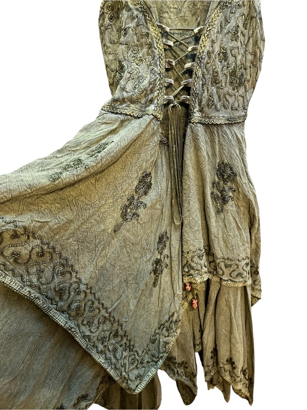 Fairycore Olive Green Lace-Up Handkerchief Hem Dress one size - Picture 9 of 15